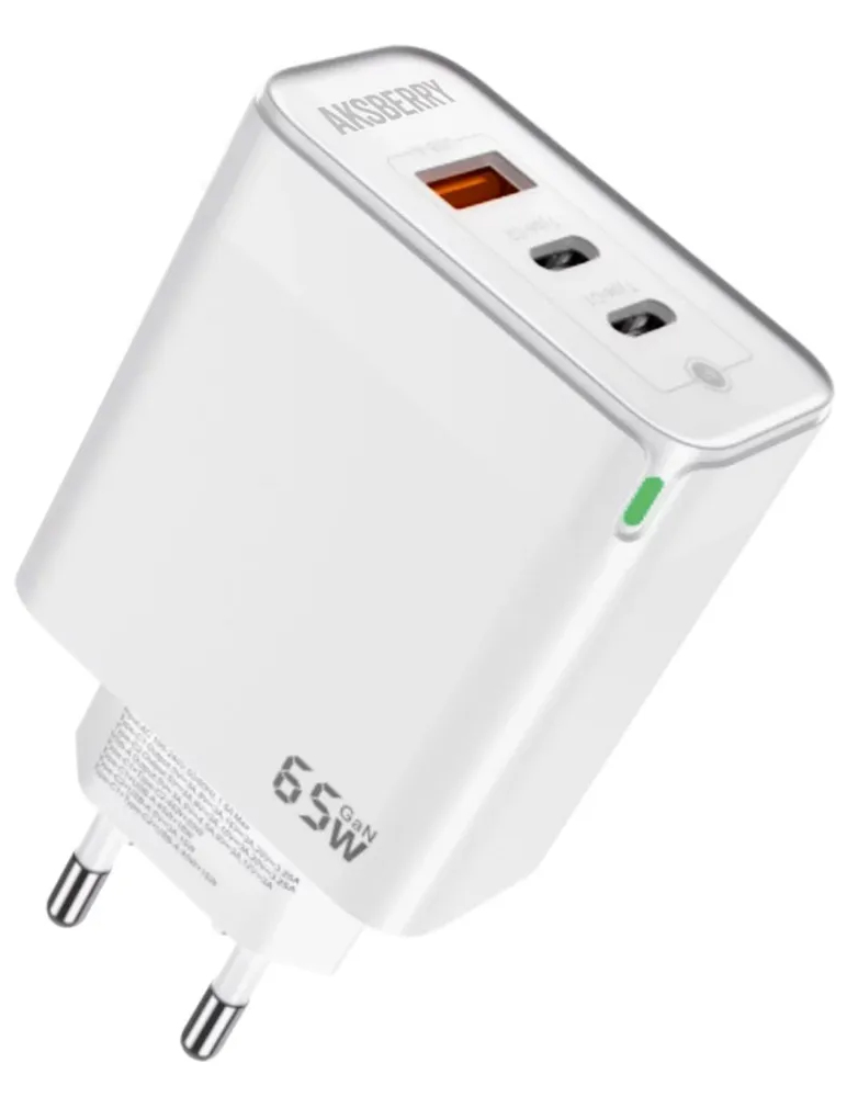 Зарядное устройство Aksberry T50 65W (2xUSB-C + USB-A) белый